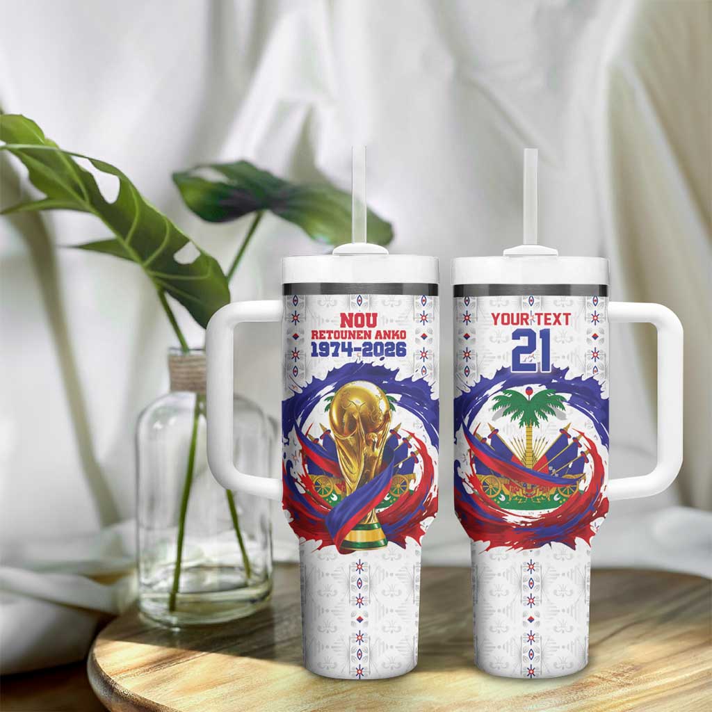 Custom Haiti Grenadye Alaso Tumbler With Handle White Nou Retounen Anko 1974-2026 - African Pride