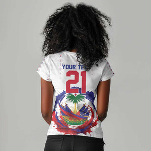 Custom Haiti Grenadye Alaso Women V-Neck T-Shirt White Nou Retounen Anko 1974-2026 - African Pride