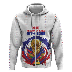 Custom Haiti Grenadye Alaso Zip Hoodie White Nou Retounen Anko 1974-2026 - African Pride