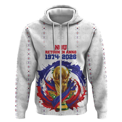 Custom Haiti Grenadye Alaso Zip Hoodie White Nou Retounen Anko 1974-2026 - African Pride