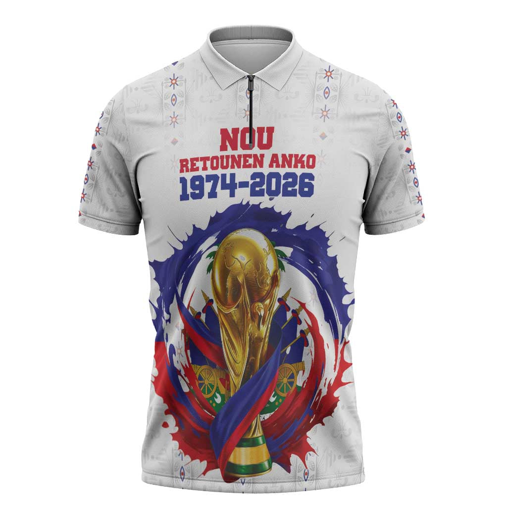 Custom Haiti Grenadye Alaso Zipper Polo Shirt White Nou Retounen Anko 1974-2026 - African Pride