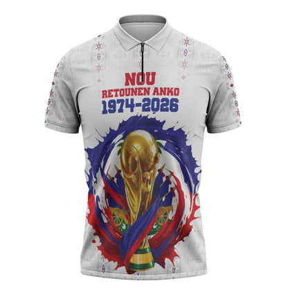 Custom Haiti Grenadye Alaso Zipper Polo Shirt White Nou Retounen Anko 1974-2026 - African Pride