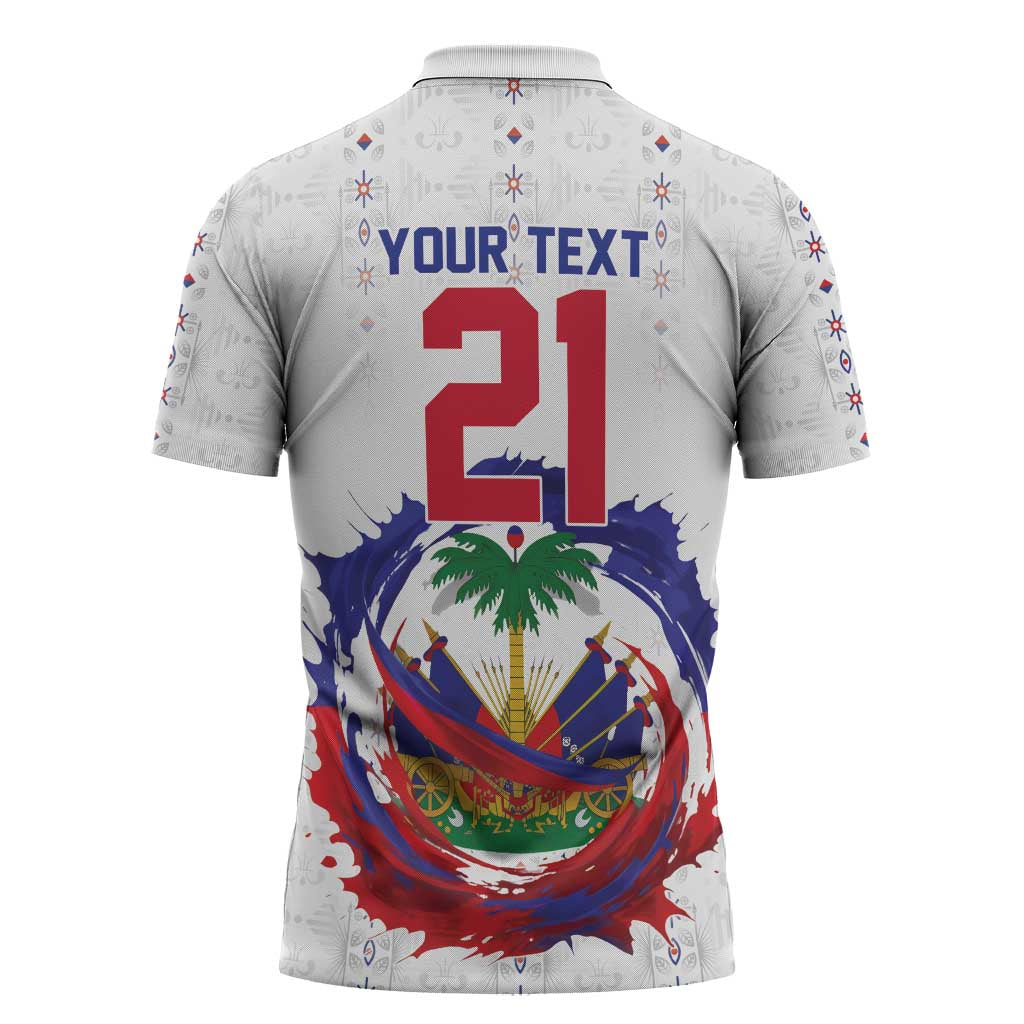 Custom Haiti Grenadye Alaso Zipper Polo Shirt White Nou Retounen Anko 1974-2026 - African Pride