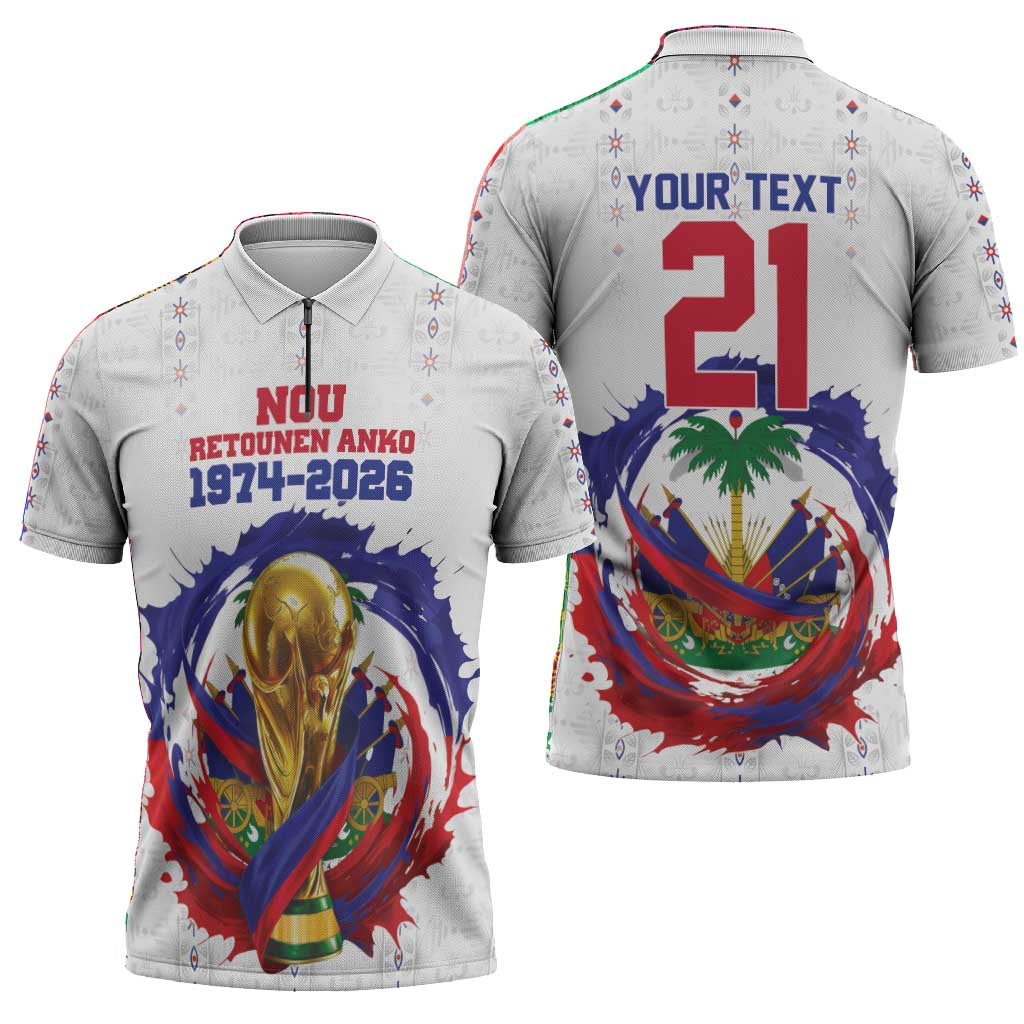 Custom Haiti Grenadye Alaso Zipper Polo Shirt White Nou Retounen Anko 1974-2026 - African Pride