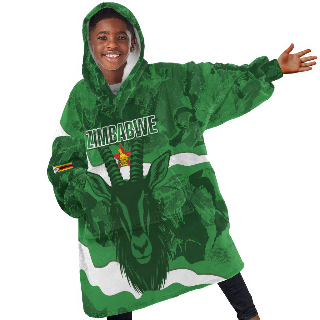 Custom Zimbabwe Rugby 2026 Kid Wearable Blanket Hoodie Go Sables Sporty Grunge Style