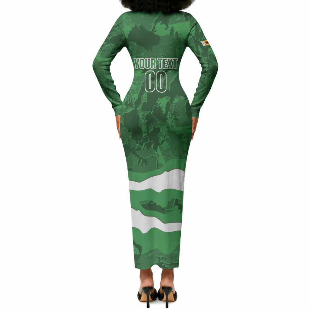 Custom Zimbabwe Rugby 2026 Long Sleeve Bodycon Dress Go Sables Sporty Grunge Style