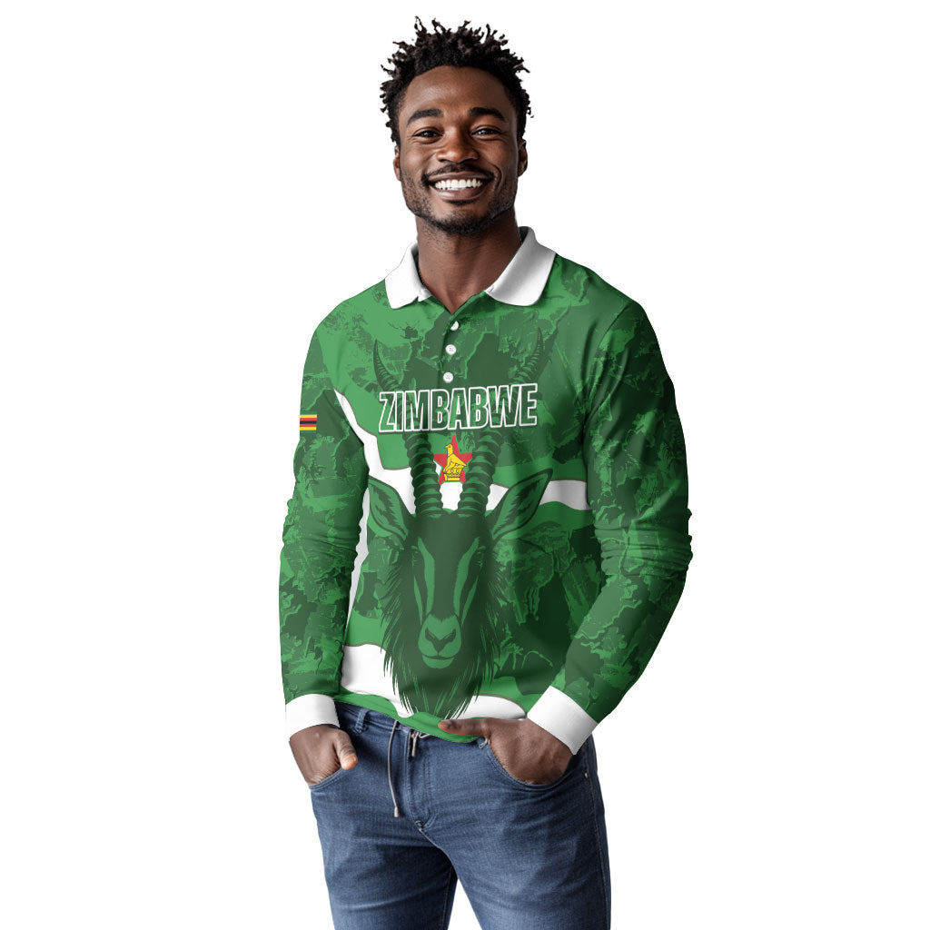 Custom Zimbabwe Rugby 2026 Long Sleeve Polo Shirt Go Sables Sporty Grunge Style