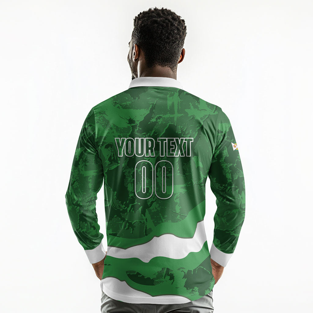 Custom Zimbabwe Rugby 2026 Long Sleeve Polo Shirt Go Sables Sporty Grunge Style