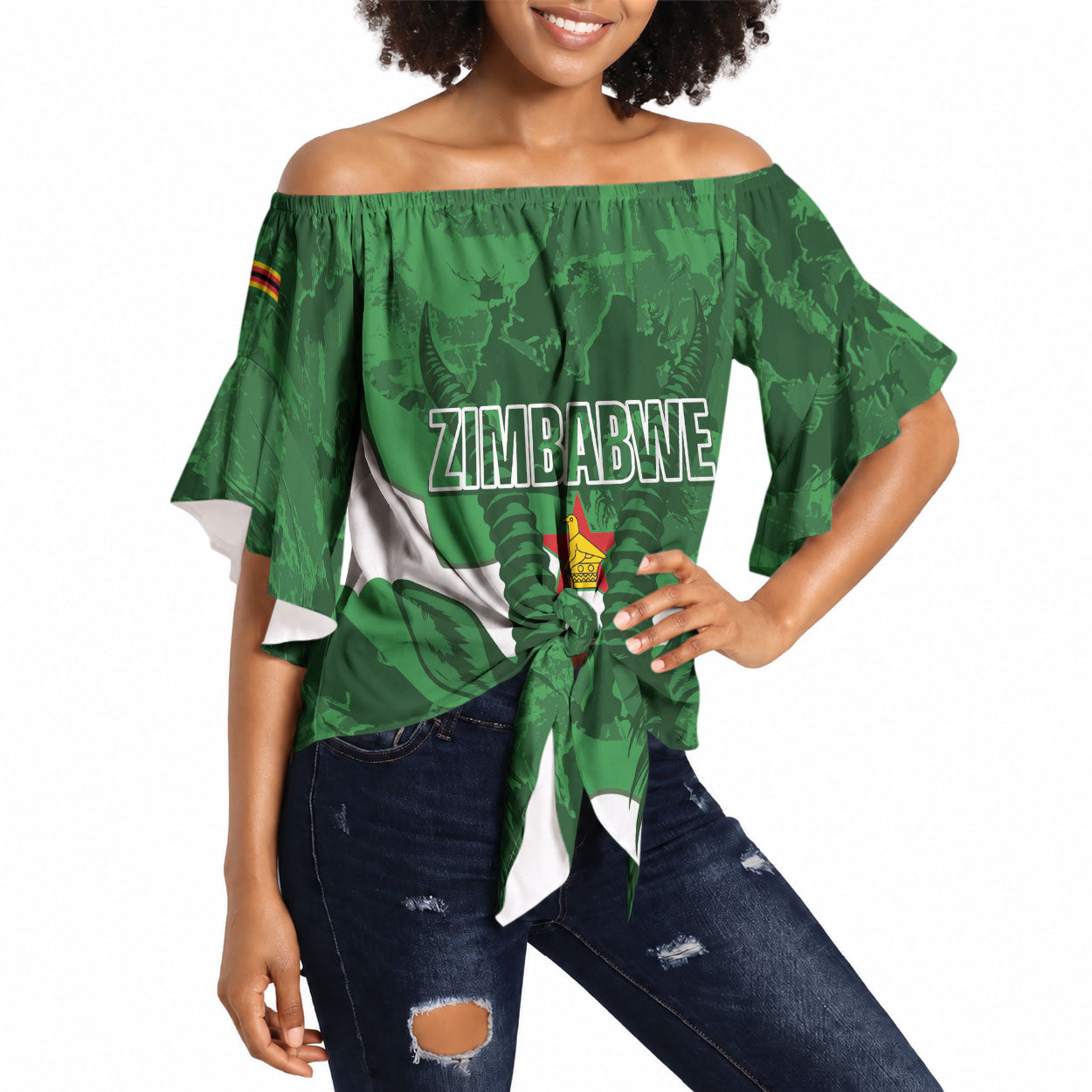 Custom Zimbabwe Rugby 2026 Off Shoulder Wrap Waist Top Go Sables Sporty Grunge Style
