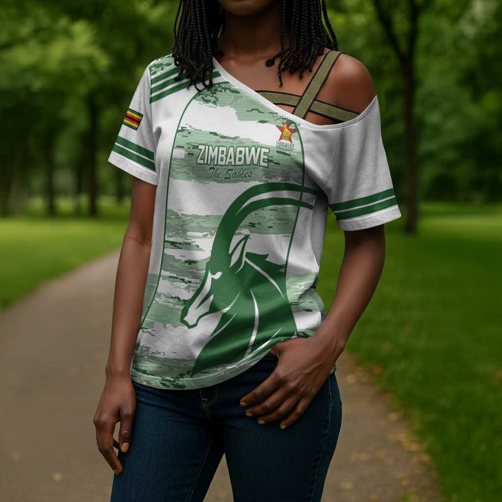 Zimbabwe Rugby Custom Cross Shoulder Shirt Come On Sables White Version