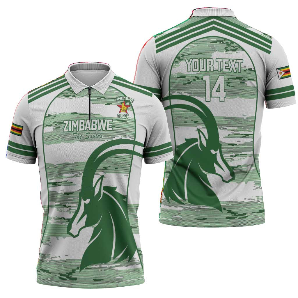 Zimbabwe Rugby Custom Zipper Polo Shirt Come On Sables White Version