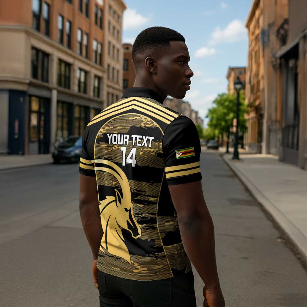 Zimbabwe Rugby Custom Zipper Polo Shirt Come On Sables Gold Black Version