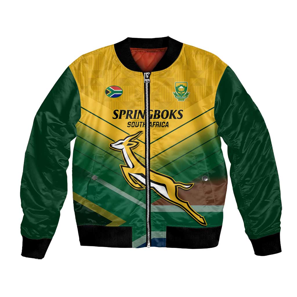 Custom South Africa Rugby Bomber Jacket Springboks Go Champions African Pattern