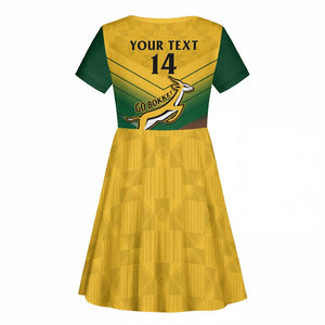 Custom South Africa Rugby Kid Short Sleeve Dress Springboks Go Champions African Pattern