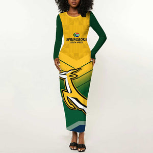 Custom South Africa Rugby Long Sleeve Bodycon Dress Springboks Go Champions African Pattern LT14