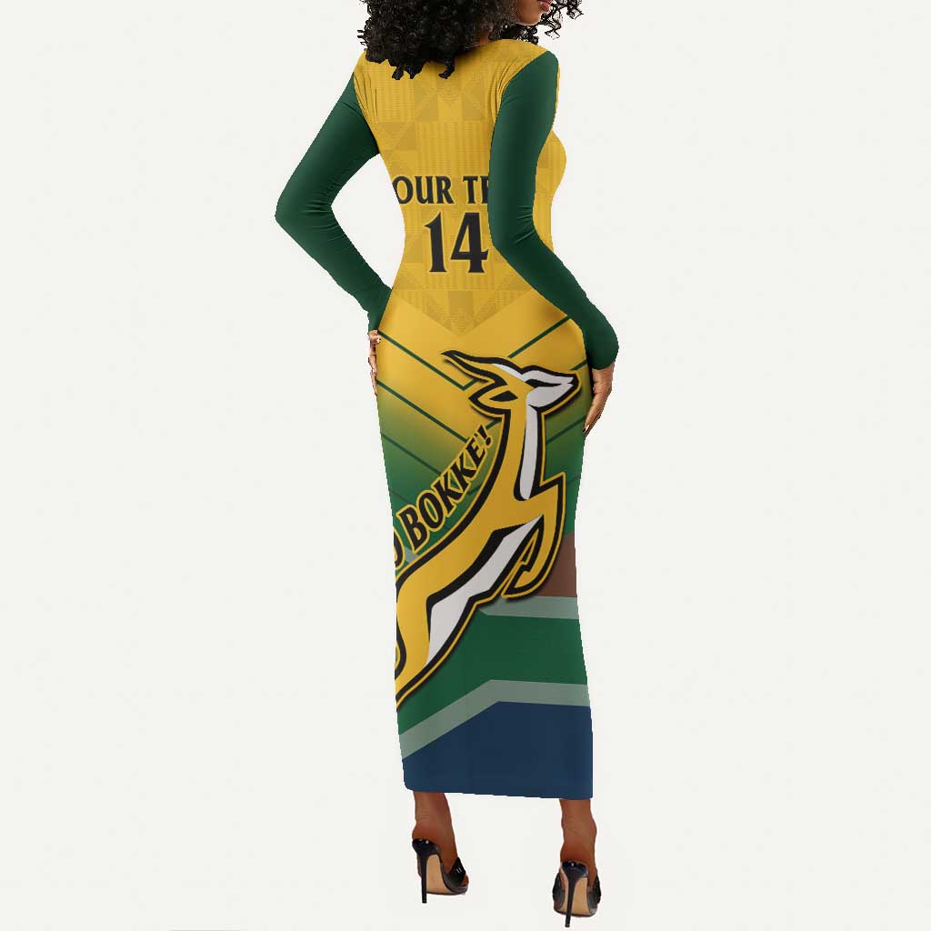Custom South Africa Rugby Long Sleeve Bodycon Dress Springboks Go Champions African Pattern LT14