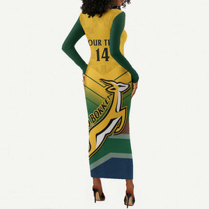 Custom South Africa Rugby Long Sleeve Bodycon Dress Springboks Go Champions African Pattern LT14