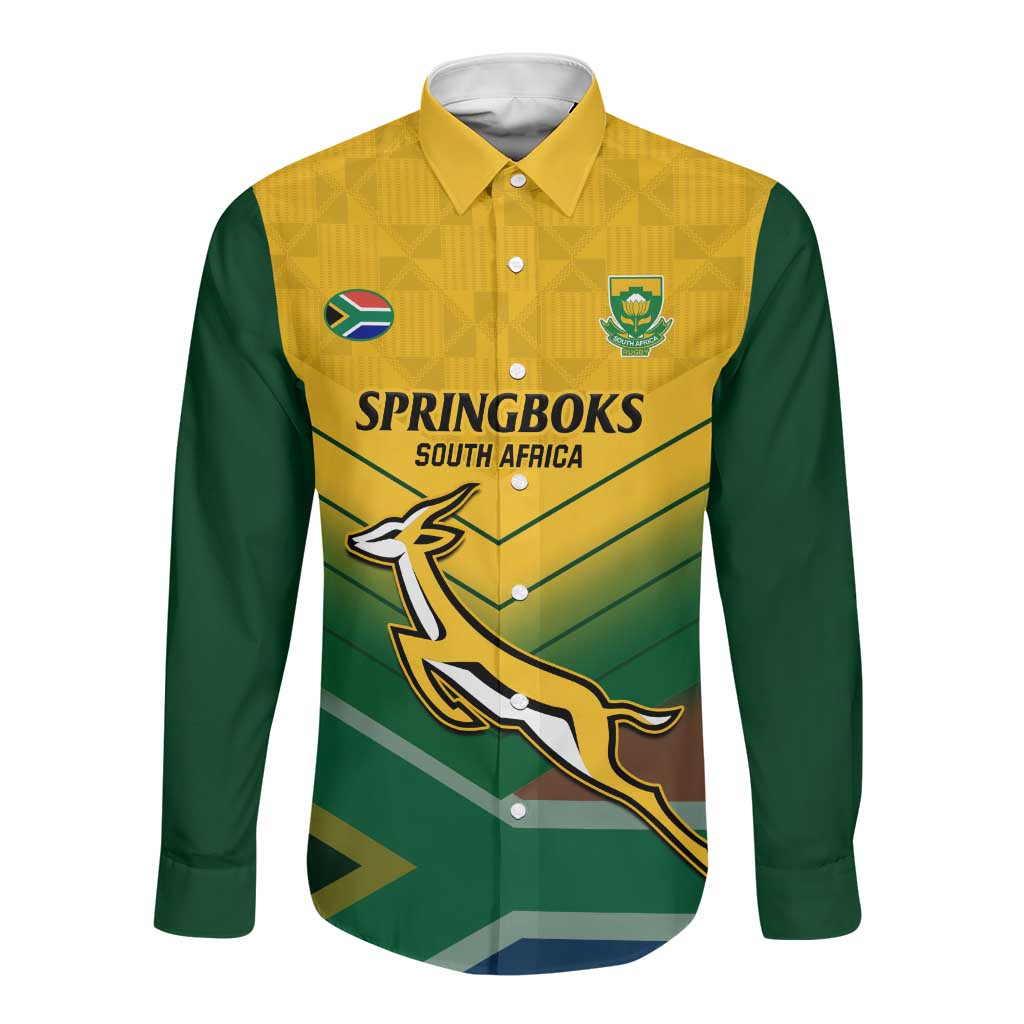 Custom South Africa Rugby Long Sleeve Button Shirt Springboks Go Champions African Pattern