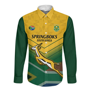 Custom South Africa Rugby Long Sleeve Button Shirt Springboks Go Champions African Pattern