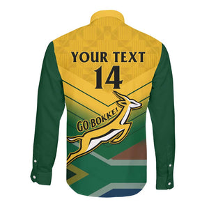 Custom South Africa Rugby Long Sleeve Button Shirt Springboks Go Champions African Pattern