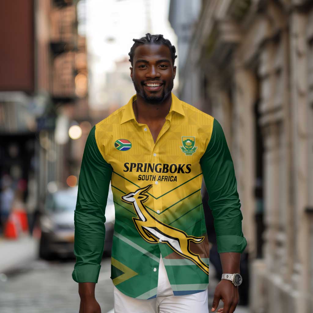 Custom South Africa Rugby Long Sleeve Button Shirt Springboks Go Champions African Pattern