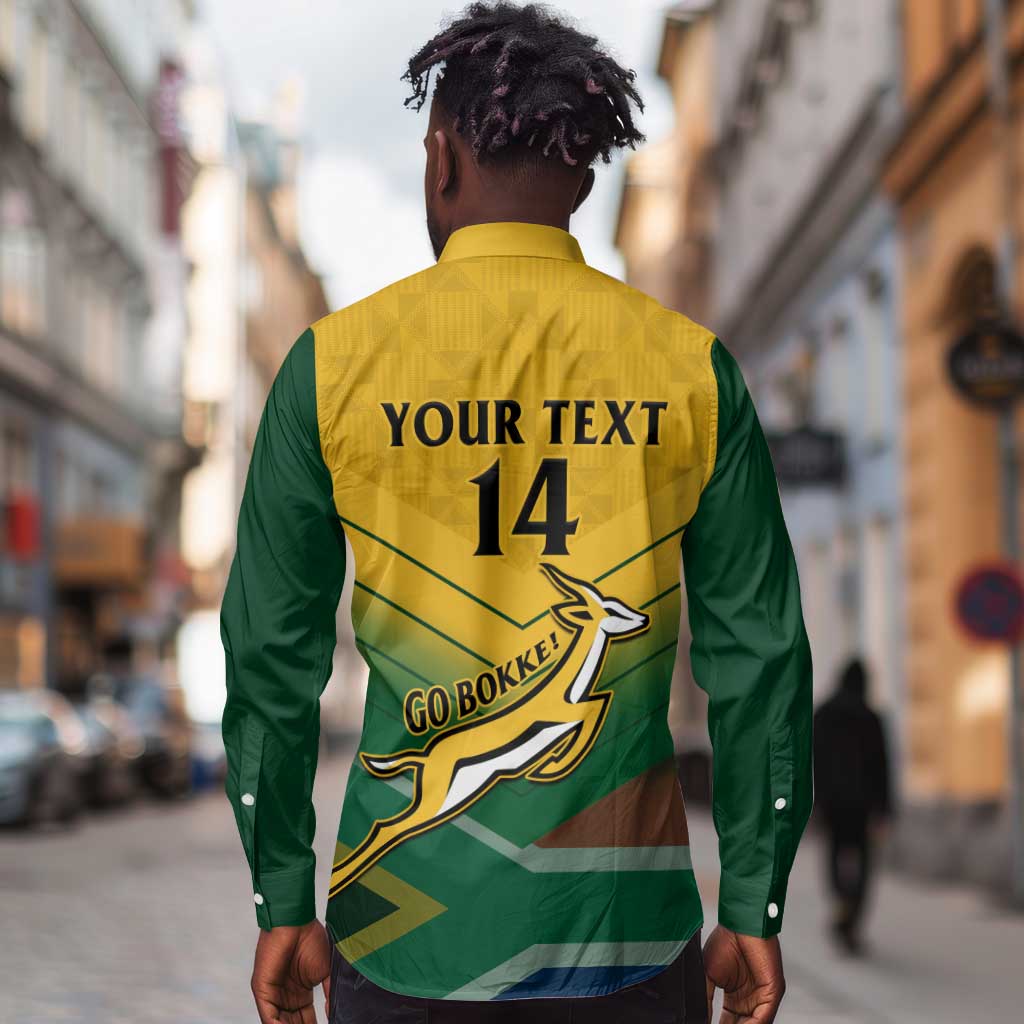 Custom South Africa Rugby Long Sleeve Button Shirt Springboks Go Champions African Pattern