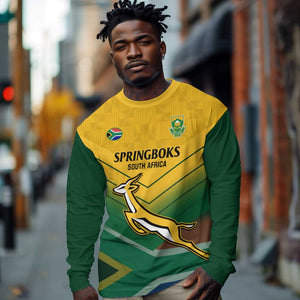 Custom South Africa Rugby Long Sleeve Shirt Springboks Go Champions African Pattern LT14