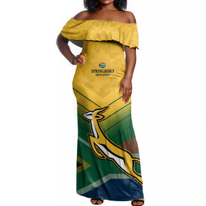 Custom South Africa Rugby Off Shoulder Maxi Dress Springboks Go Champions African Pattern