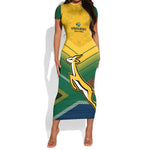 Custom South Africa Rugby Short Sleeve Bodycon Dress Springboks Go Champions African Pattern LT14