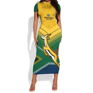 Custom South Africa Rugby Short Sleeve Bodycon Dress Springboks Go Champions African Pattern LT14