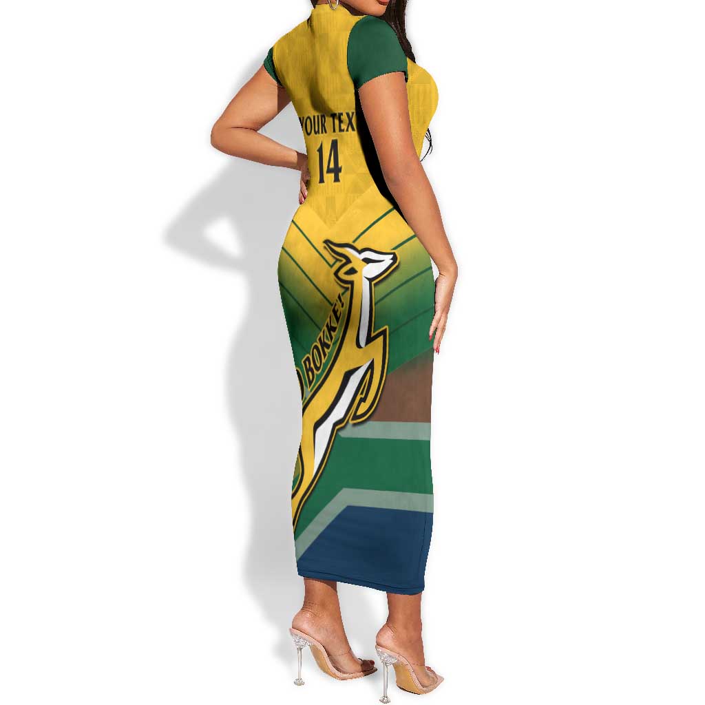 Custom South Africa Rugby Short Sleeve Bodycon Dress Springboks Go Champions African Pattern LT14