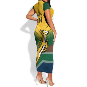 Custom South Africa Rugby Short Sleeve Bodycon Dress Springboks Go Champions African Pattern LT14