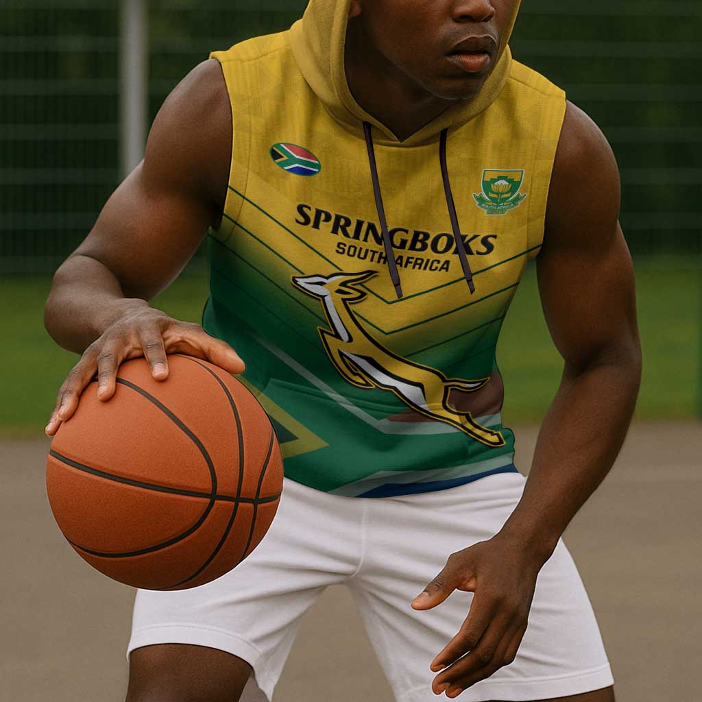 Custom South Africa Rugby Sleeveless Hoodie Springboks Go Champions African Pattern - African Pride