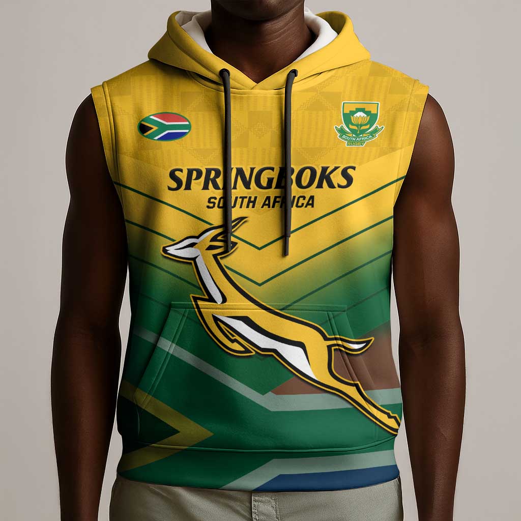 Custom South Africa Rugby Sleeveless Hoodie Springboks Go Champions African Pattern - African Pride