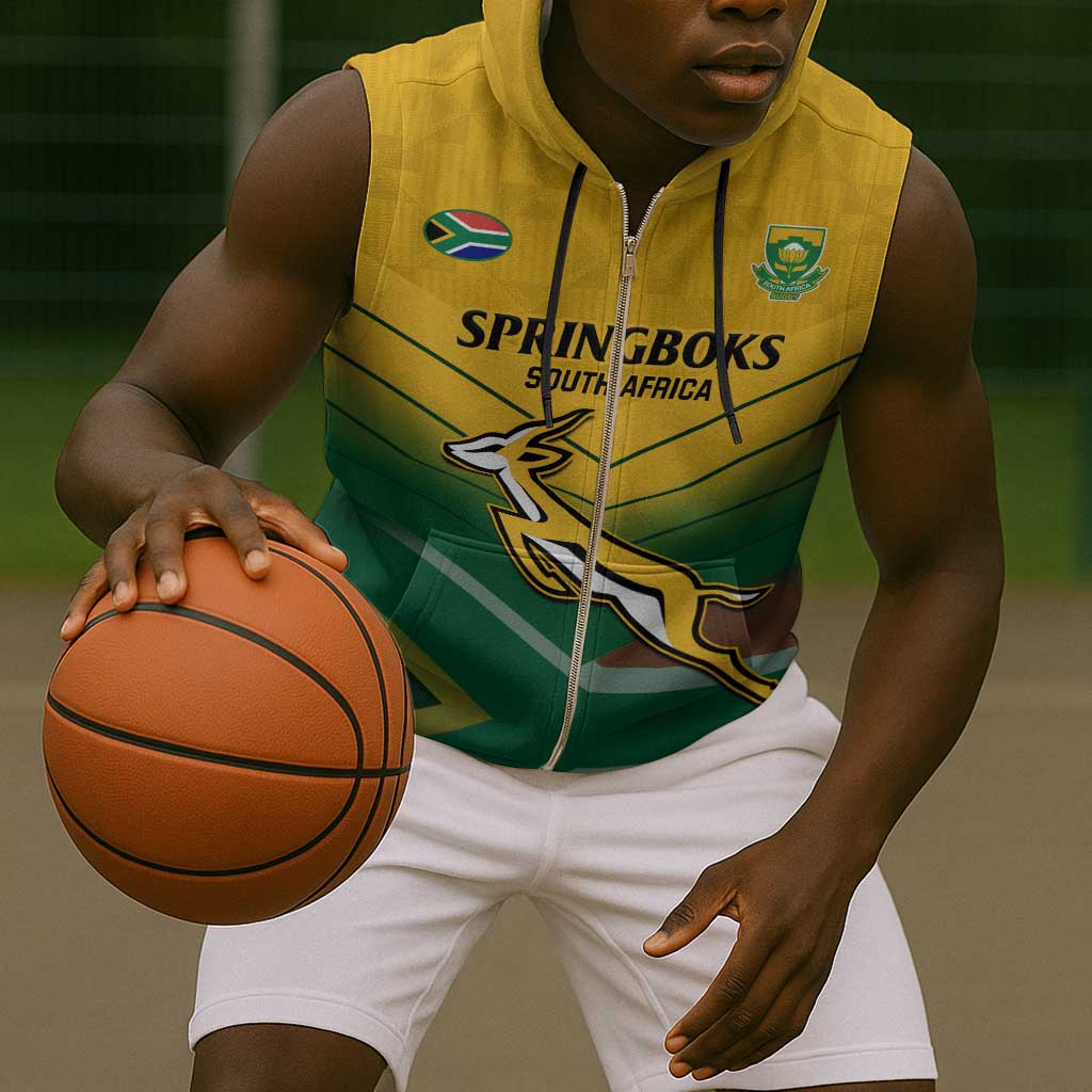 Custom South Africa Rugby Sleeveless Zip Hoodie Springboks Go Champions African Pattern - African Pride