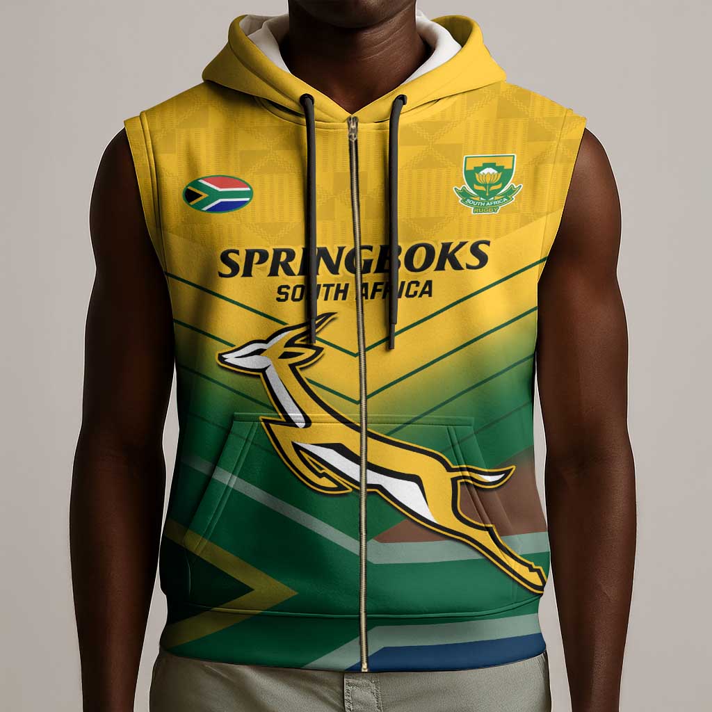Custom South Africa Rugby Sleeveless Zip Hoodie Springboks Go Champions African Pattern - African Pride