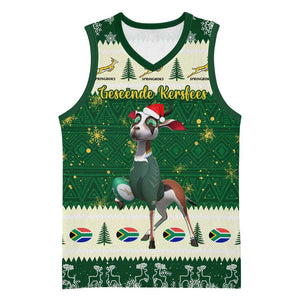 Custom South Africa Rugby Christmas Basketball Jersey Geseende Kersfees Springboks African Pattern - African Pride