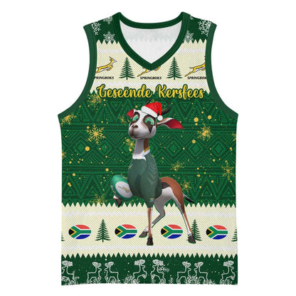 Custom South Africa Rugby Christmas Basketball Jersey Geseende Kersfees Springboks African Pattern - African Pride