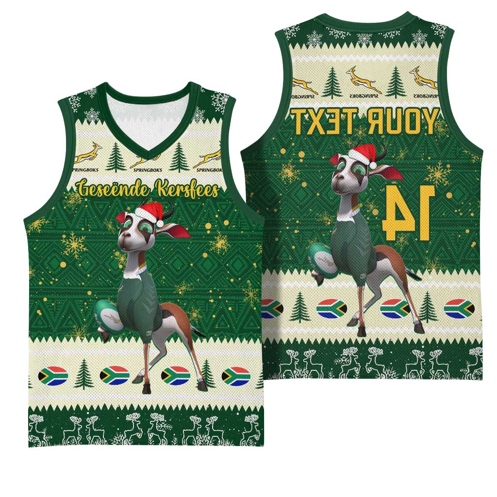 Custom South Africa Rugby Christmas Basketball Jersey Geseende Kersfees Springboks African Pattern - African Pride