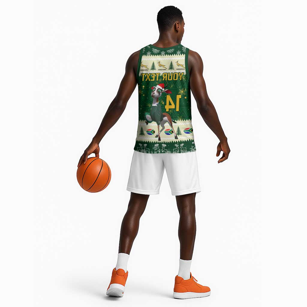 Custom South Africa Rugby Christmas Basketball Jersey Geseende Kersfees Springboks African Pattern - African Pride