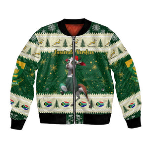 Custom South Africa Rugby Christmas Bomber Jacket Geseende Kersfees Springboks African Pattern