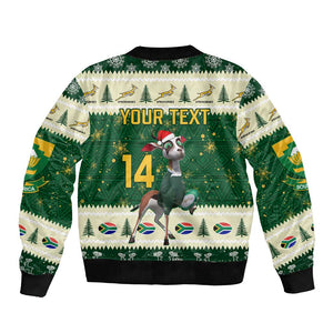 Custom South Africa Rugby Christmas Bomber Jacket Geseende Kersfees Springboks African Pattern