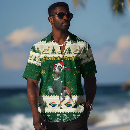 Custom South Africa Rugby Christmas Hawaiian Shirt Geseende Kersfees Springboks African Pattern