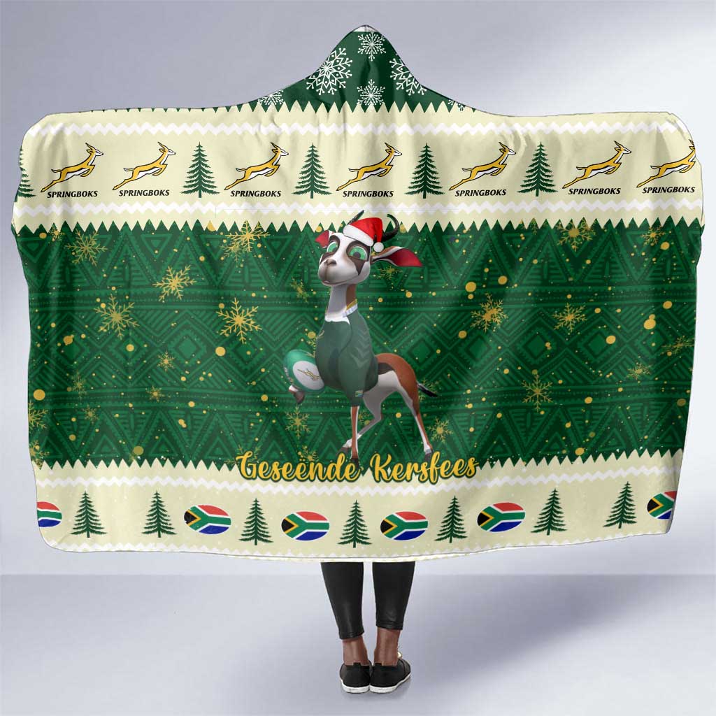 Custom South Africa Rugby Christmas Hooded Blanket Geseende Kersfees ...