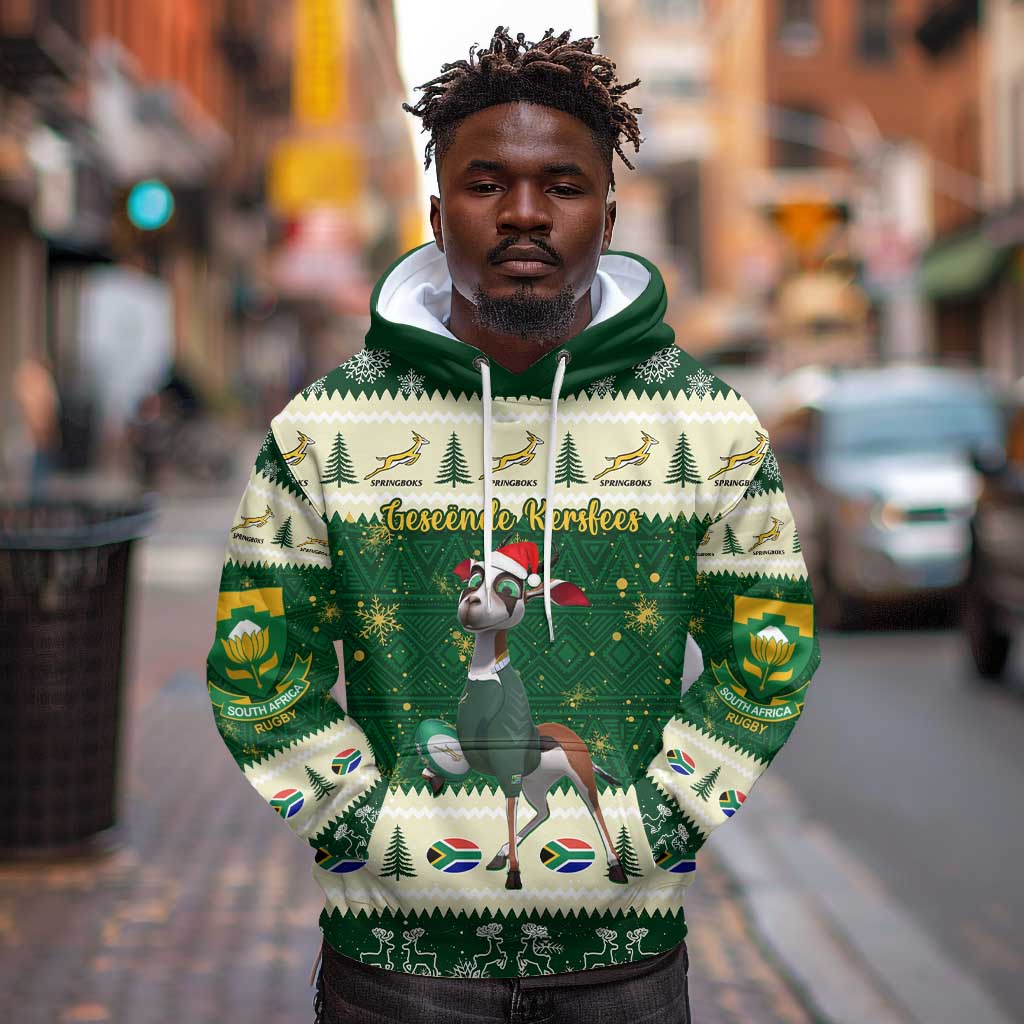 Custom South Africa Rugby Christmas Hoodie Geseende Kersfees Springboks African Pattern