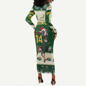 Custom South Africa Rugby Christmas Long Sleeve Bodycon Dress Geseende Kersfees Springboks African Pattern LT14