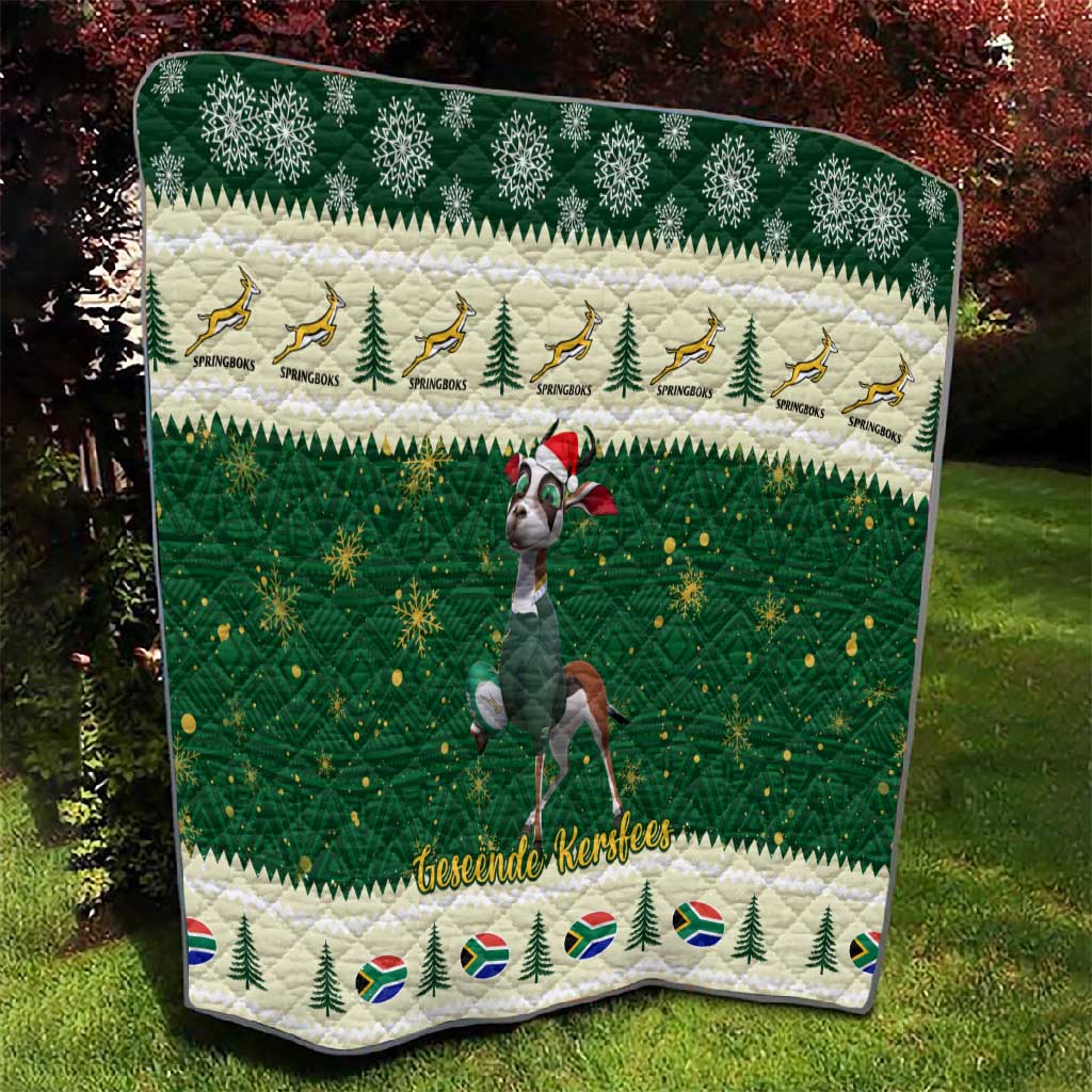 Custom South Africa Rugby Christmas Quilt Geseende Kersfees Springboks African Pattern