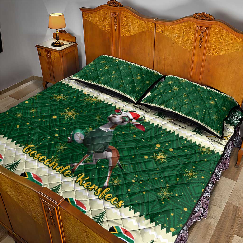 Custom South Africa Rugby Christmas Quilt Bed Set Geseende Kersfees Springboks African Pattern