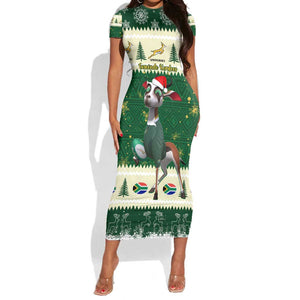 Custom South Africa Rugby Christmas Short Sleeve Bodycon Dress Geseende Kersfees Springboks African Pattern LT14