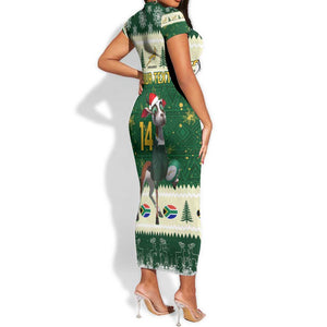 Custom South Africa Rugby Christmas Short Sleeve Bodycon Dress Geseende Kersfees Springboks African Pattern LT14